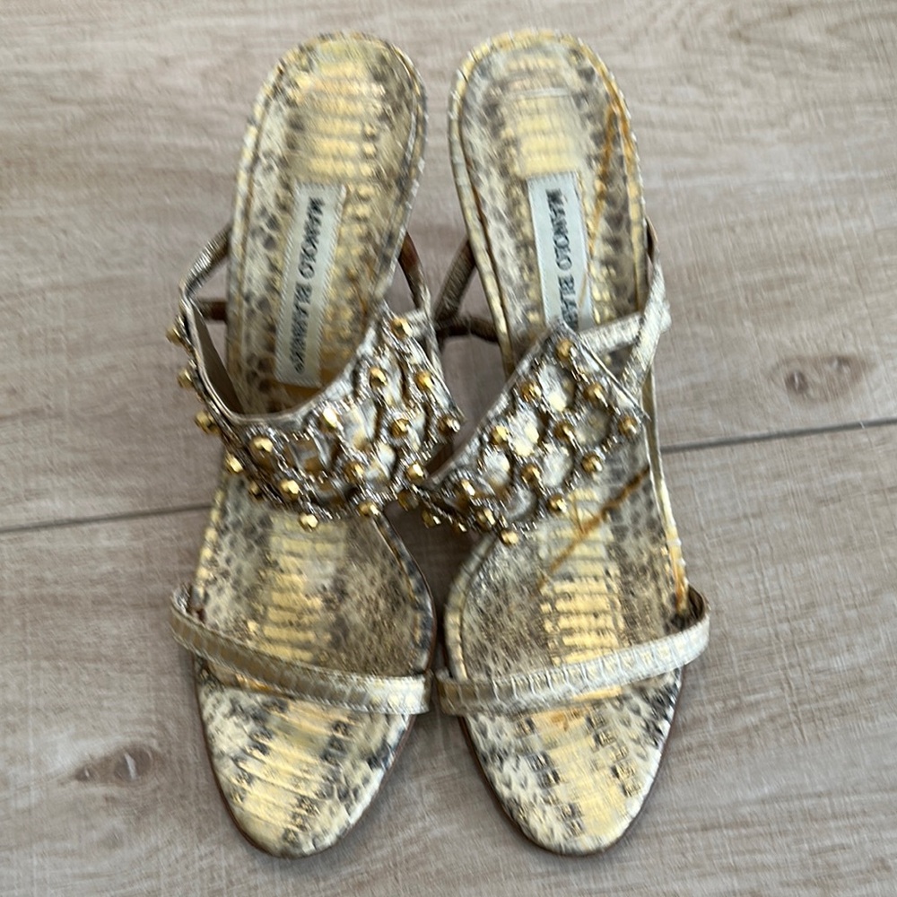 Manolo Blahnik Gold Sandals with Stiletto Heels